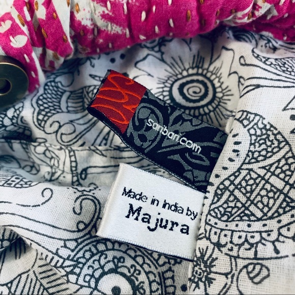 SARI-BARI BOHO PATCHWORK BEACH TOTE BAG BRUSHED COTTON OVERSIZED BAMBOO HANDLE - Picture 15 of 16